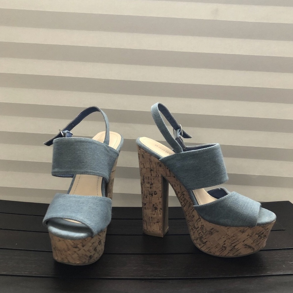 Light Denim Heels with Corkscrew Heel